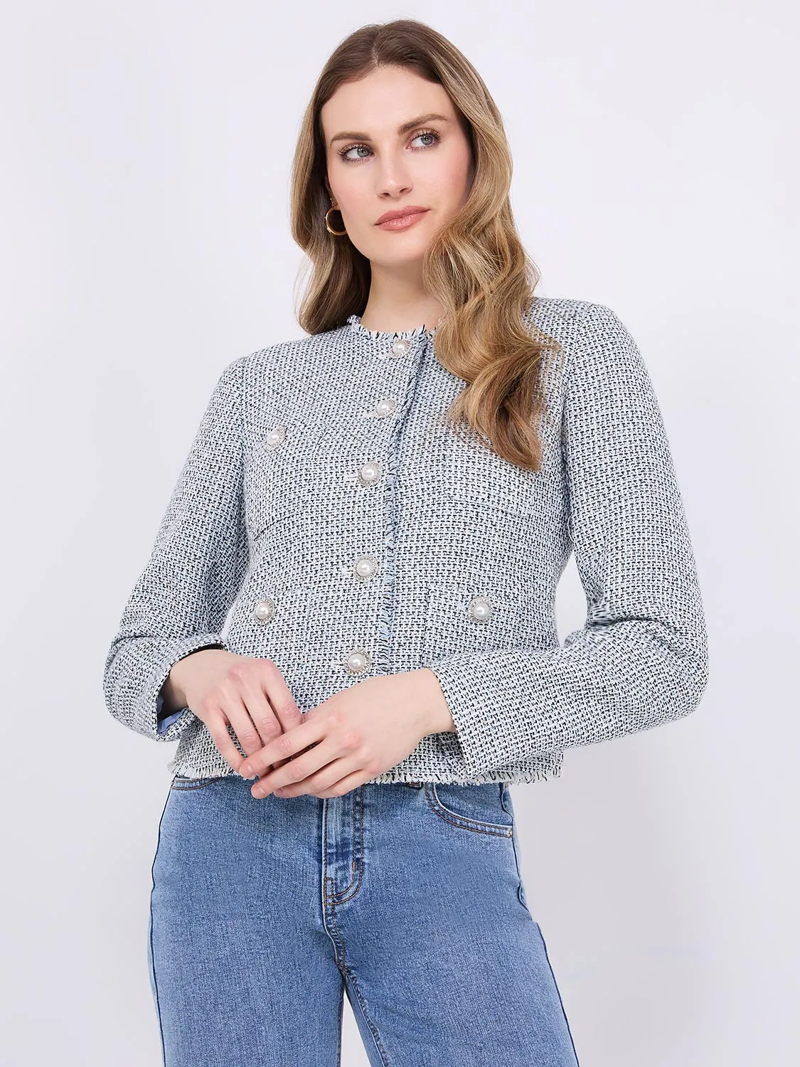 4-Pocket Button-Front Boucle Blazer