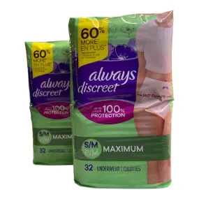 Always Discreet Incontinence & Postpartum Underwear for Women, S/M 64Ct