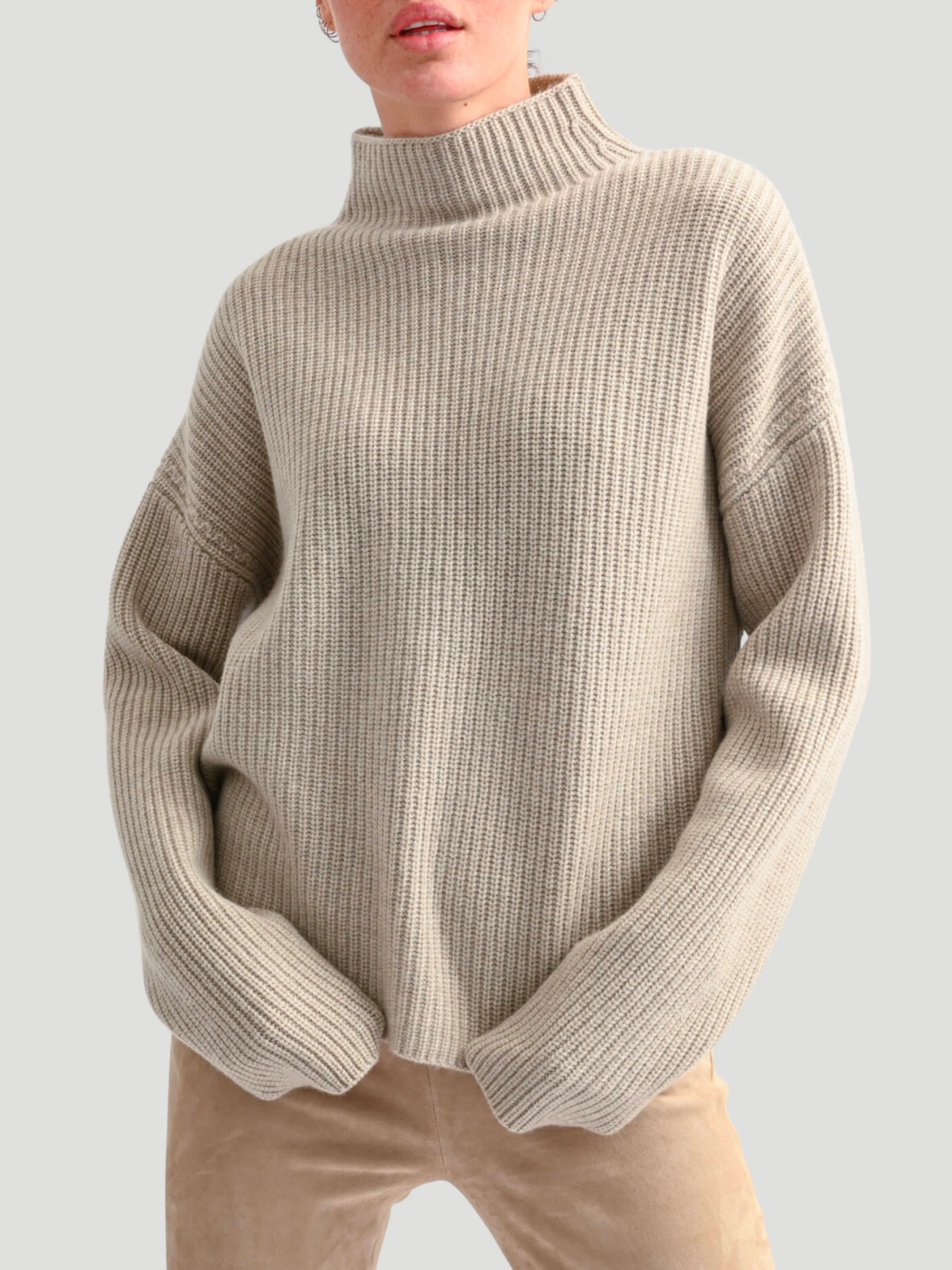 Antoinette Ribbed Cashmere Mockneck Sweater