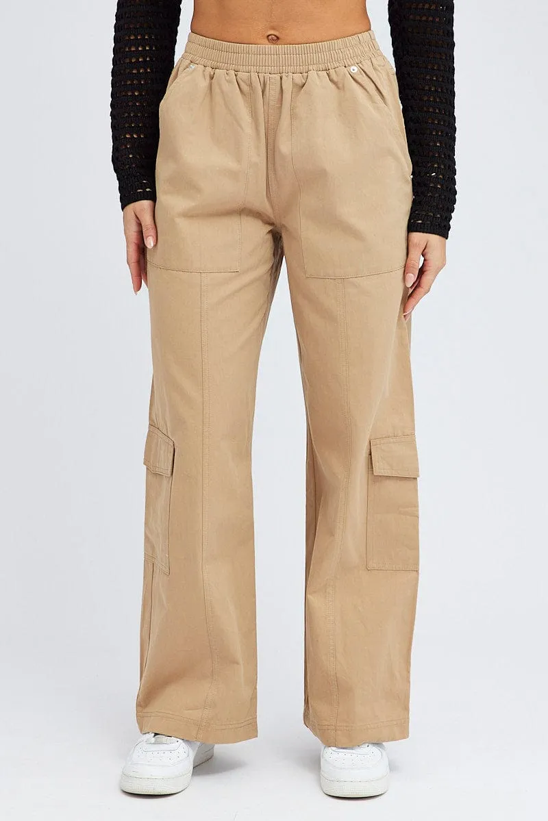 Beige Cargo Pants Wide Leg