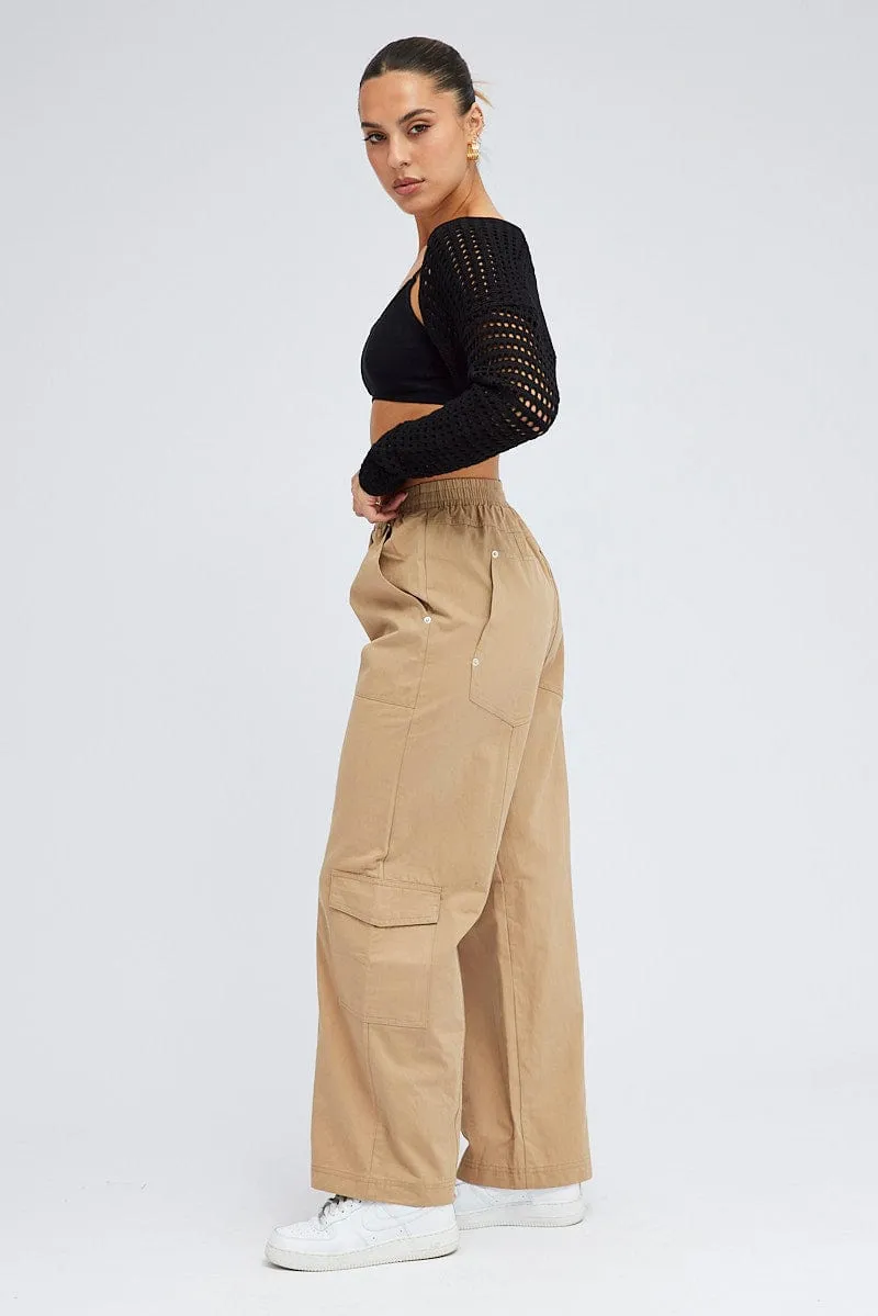 Beige Cargo Pants Wide Leg