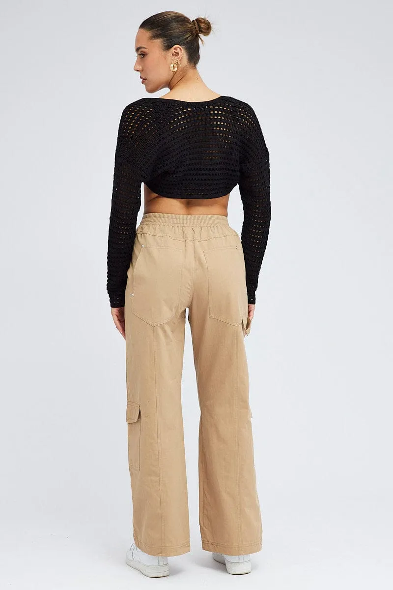 Beige Cargo Pants Wide Leg