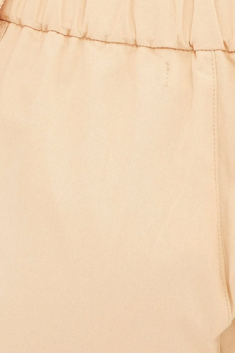 Beige High Rise Wide Leg Cargo Pants