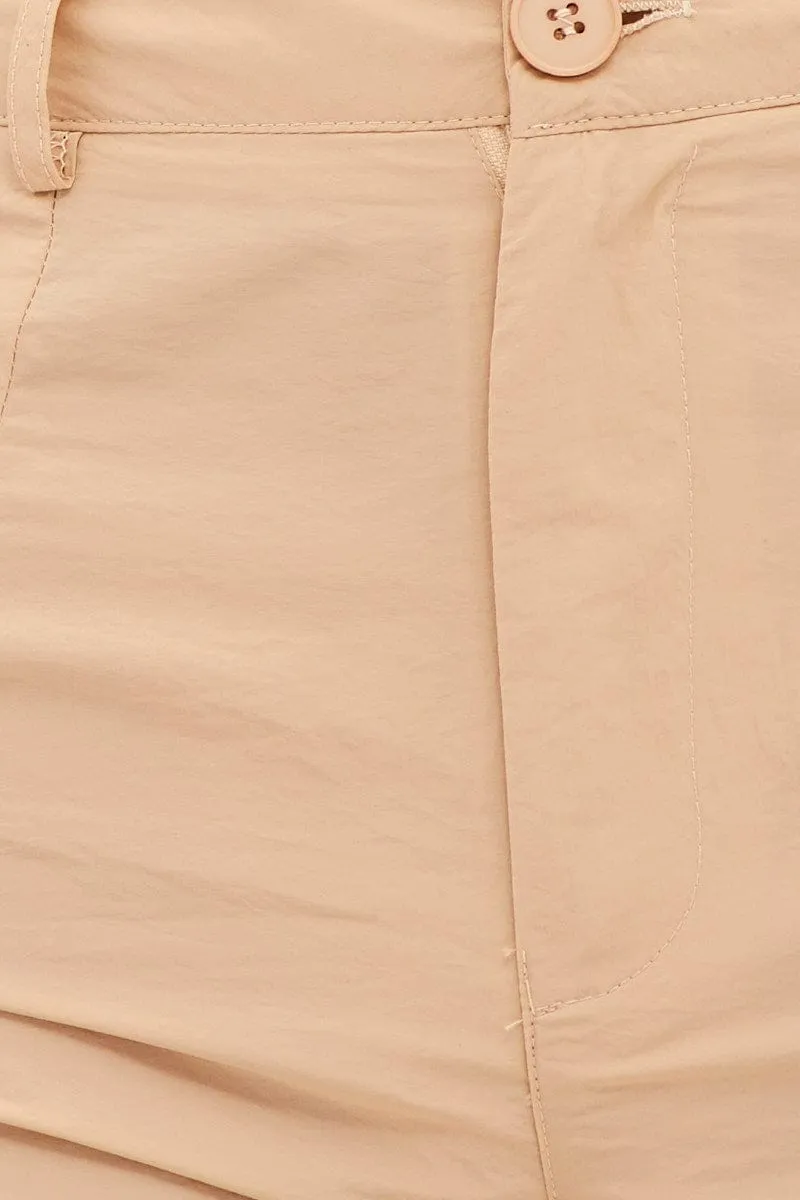 Beige High Rise Wide Leg Cargo Pants