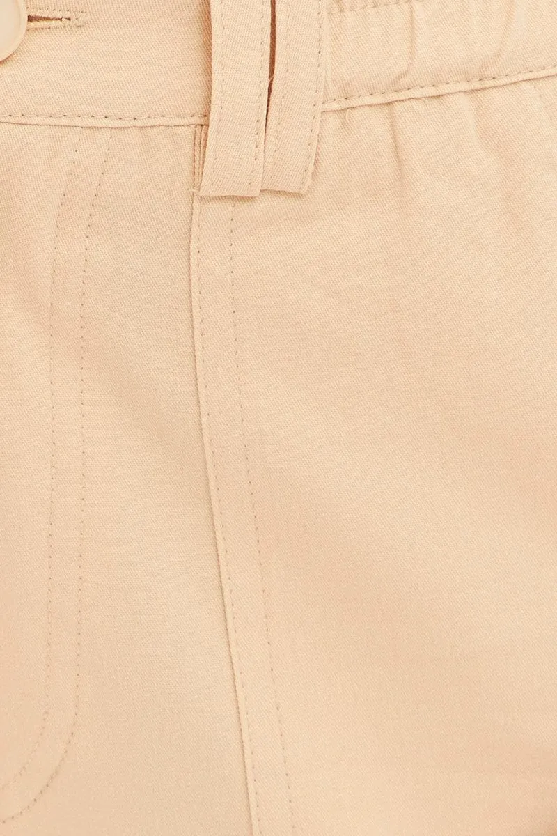 Beige High Rise Wide Leg Cargo Pants