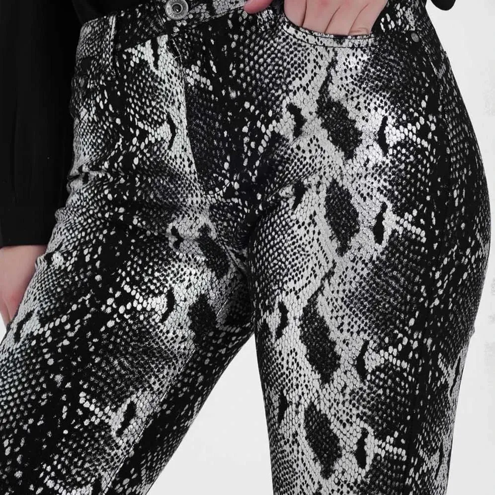 Black Skinny Shiny Printed Pants