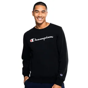 CHAMPION MEN'S SCRIPT BLACK CREW SWEATSHIRT