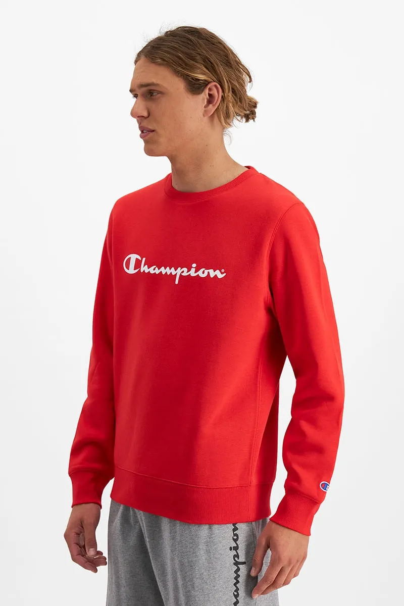 CHAMPION MEN'S SCRIPT RED CREW SWEATSHIRT