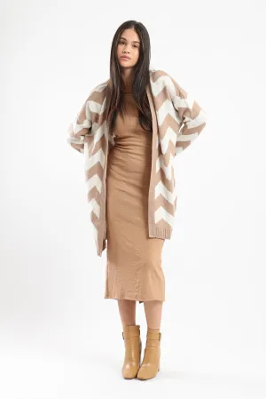 CHEVRON KNIT CARDIGAN - BEIGE