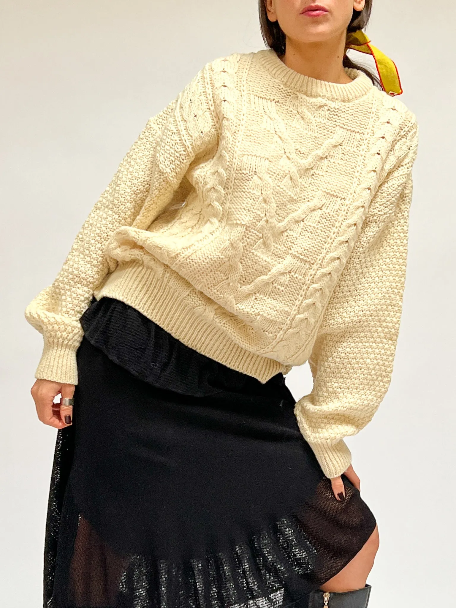 Cream Wool Cableknit Sweater (L)