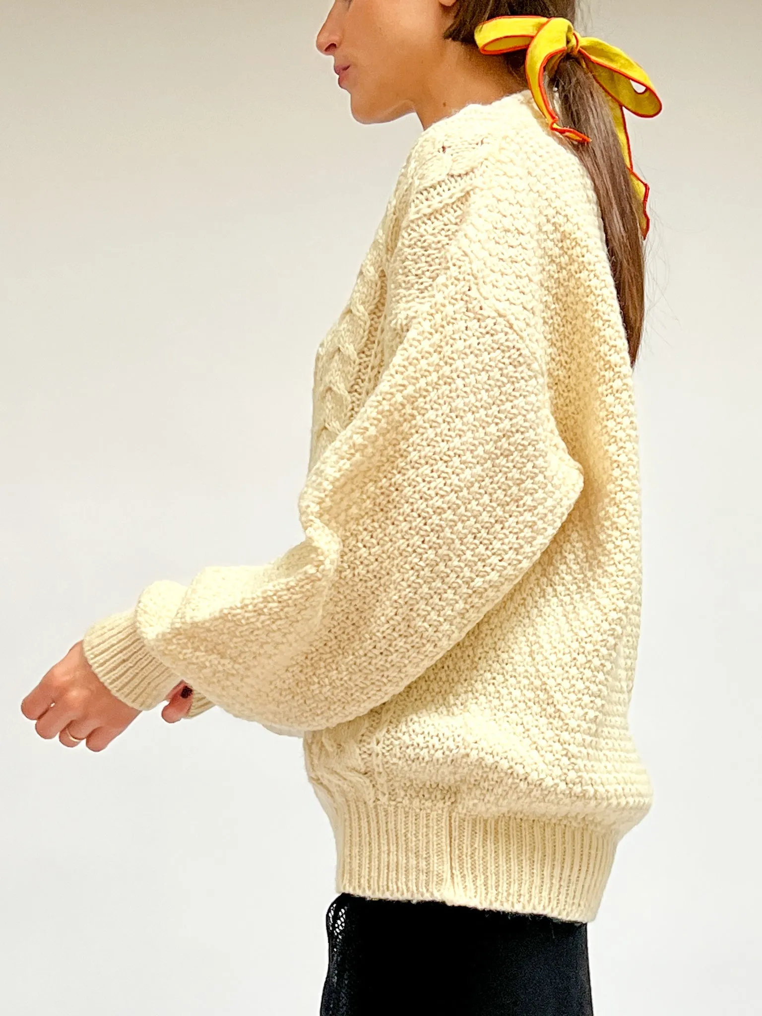 Cream Wool Cableknit Sweater (L)