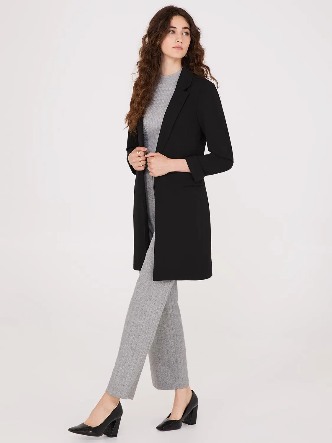 Cuffed 3/4 Sleeve Long Blazer