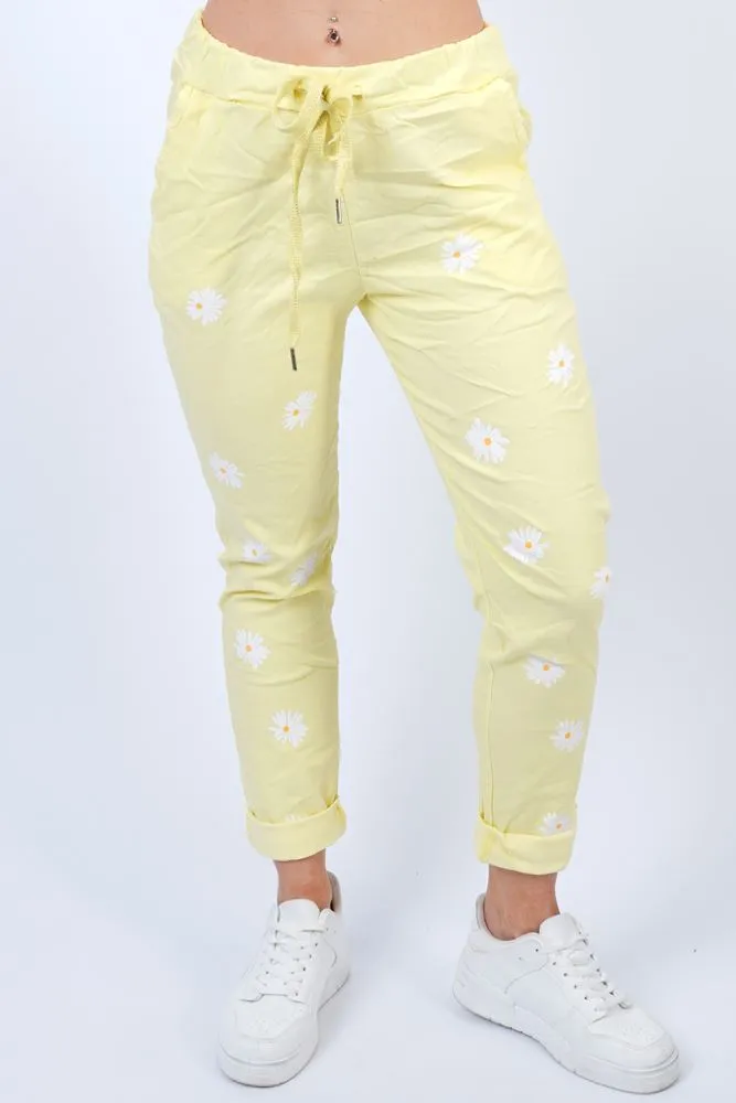 Daisy Flower Pattern Drawstring Waistband Magic Pants