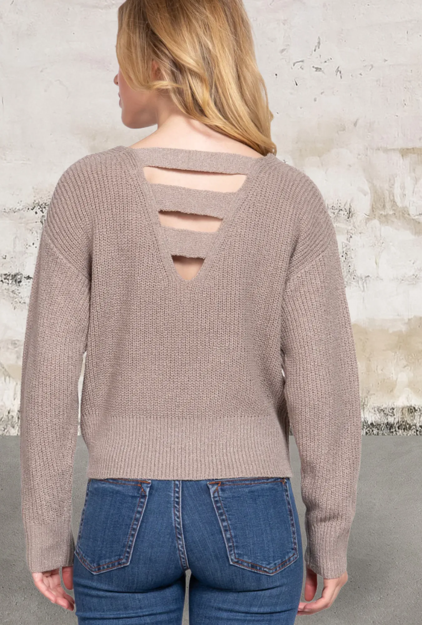 Dolman Sleeve Strappy Open Back Sweater