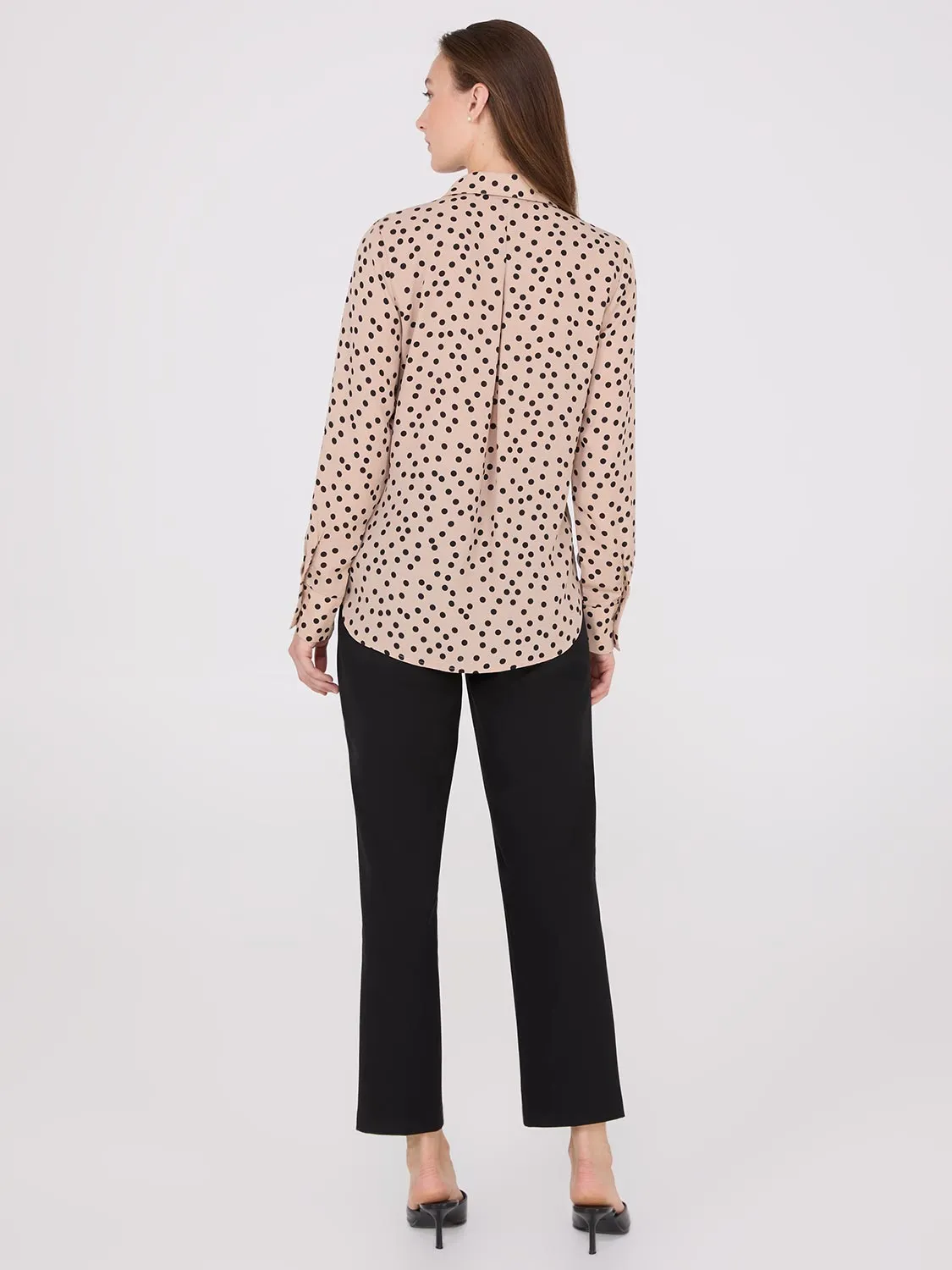 Dot Print Chiffon Button-Front Blouse