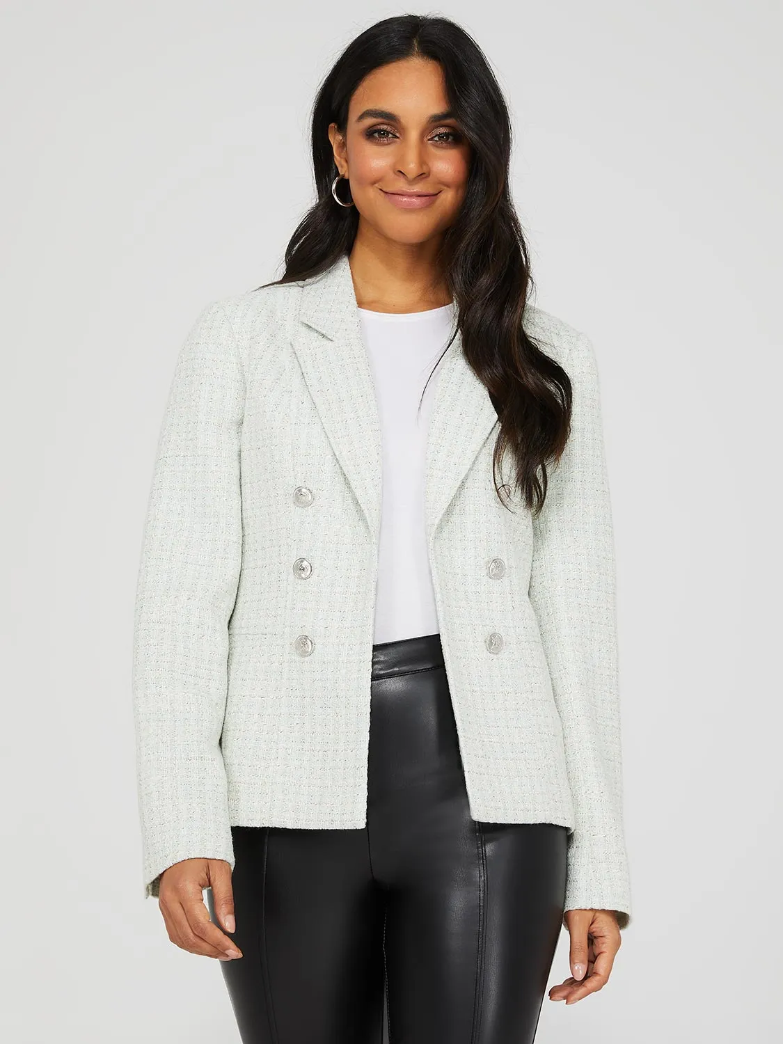 Faux Double-Breasted Boucle Blazer