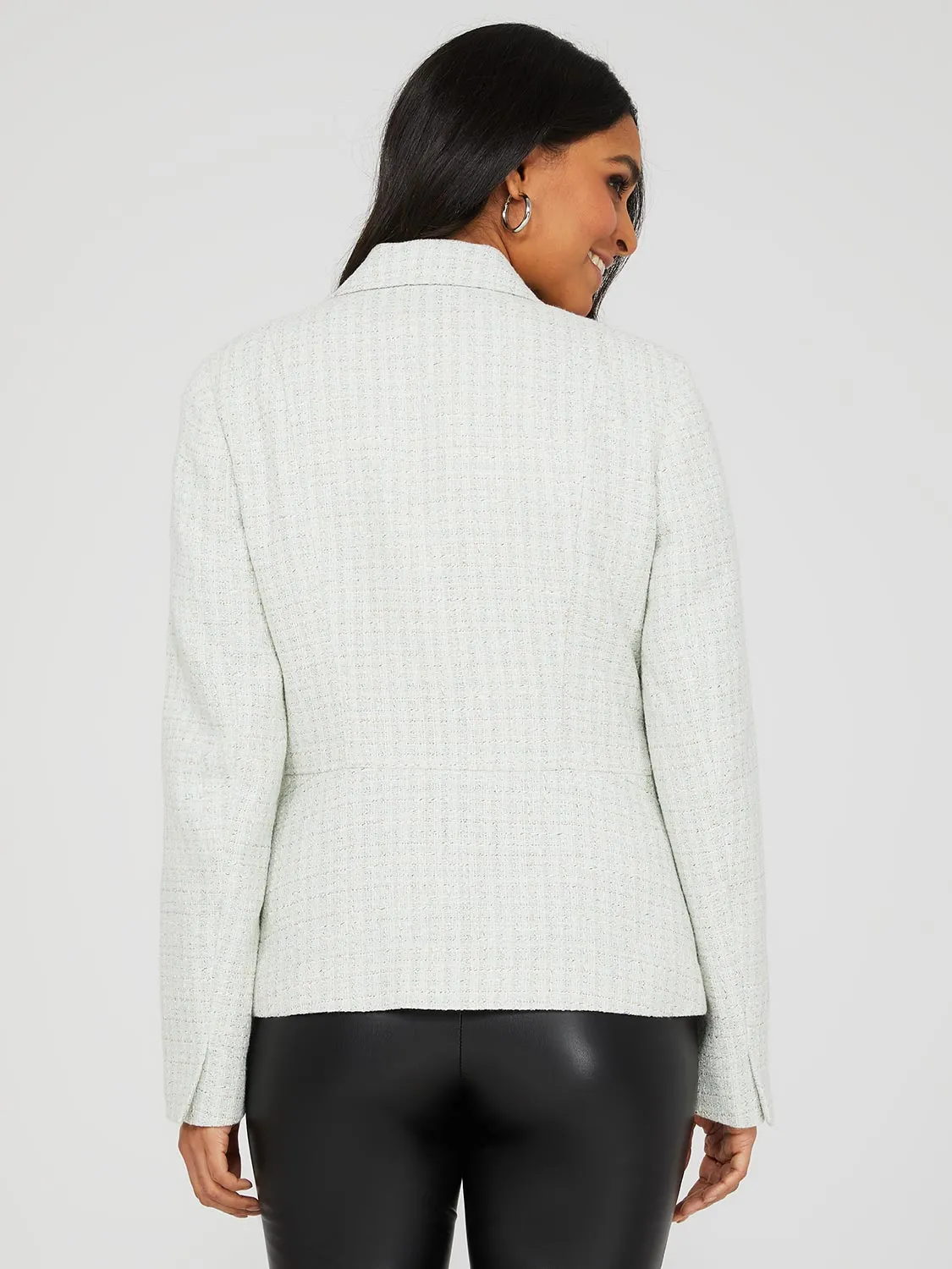 Faux Double-Breasted Boucle Blazer