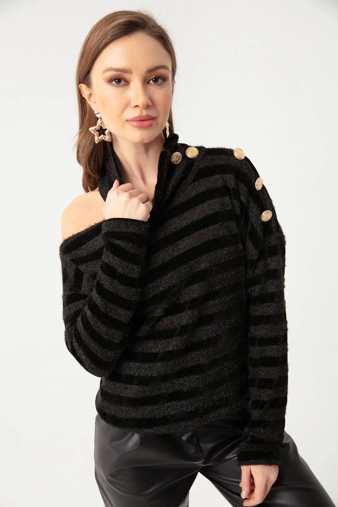 Female Gold Button Detailed Sweater