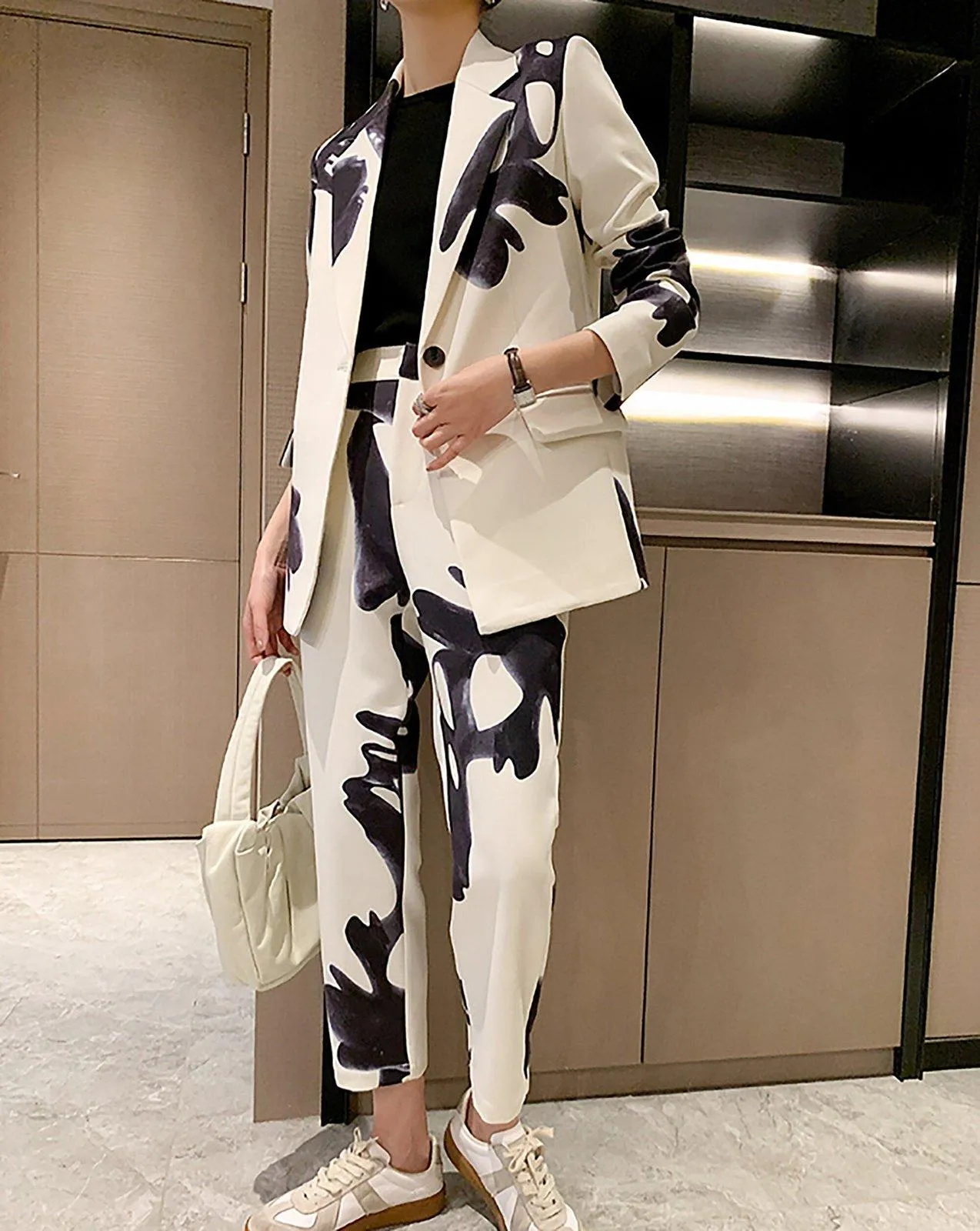 Fern Printed One Button Blazer & Cropped Skinny Pants