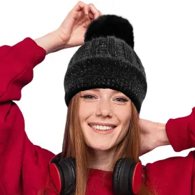 Fleece Lining Pom Pom Beanie Hat