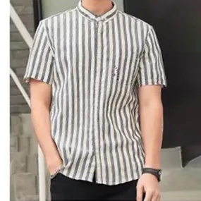 Grey Korean stripe short sleeve shirt for men