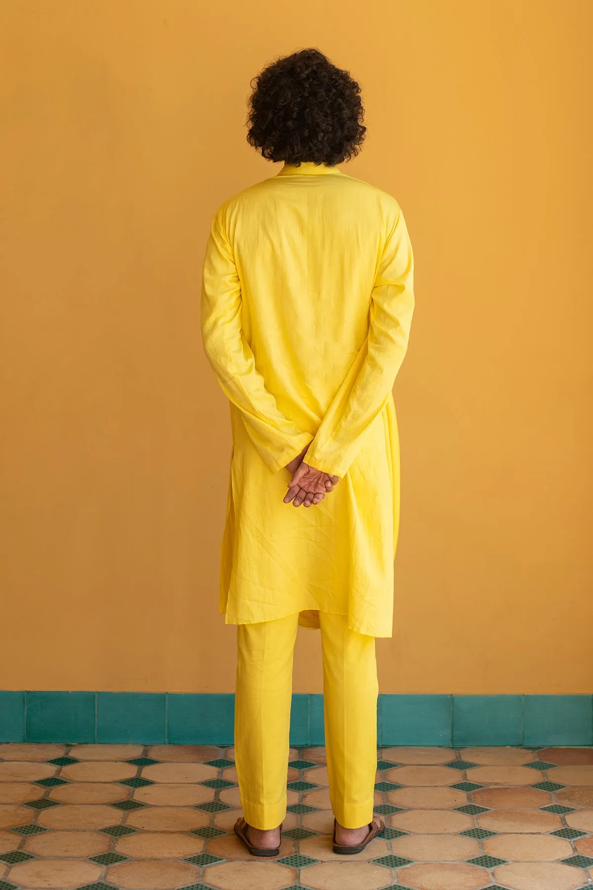 HVAR -  Drape German Satin yellow Kurta Trouser