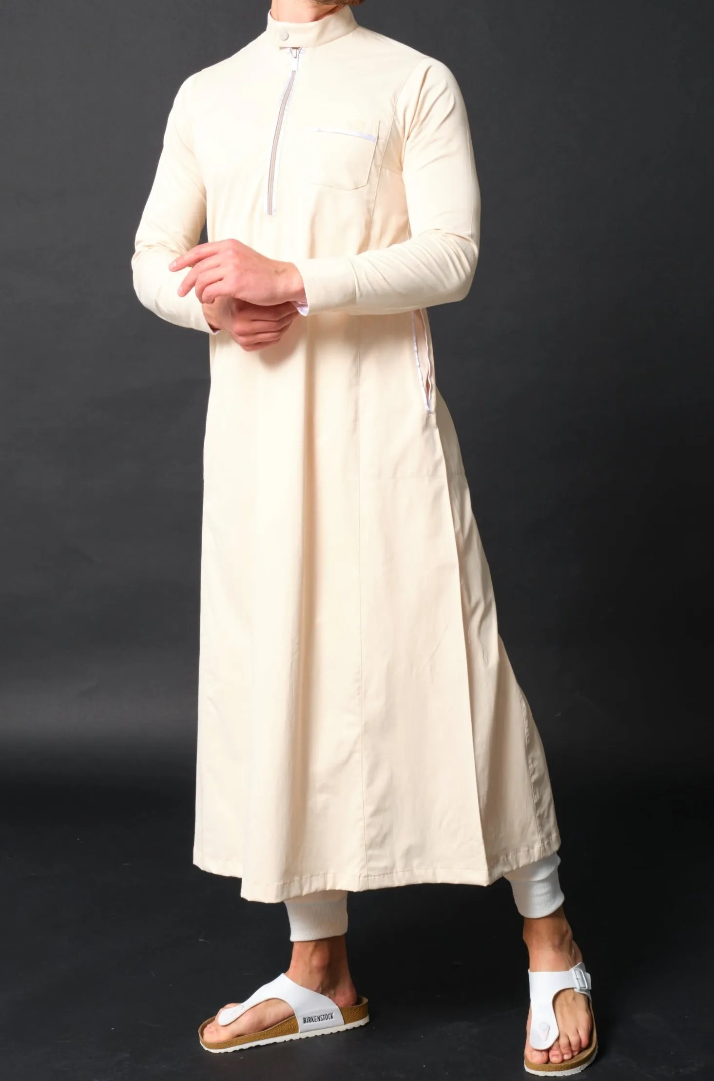 Islamic Long Thobe Kamees AMIR QL in Beige and White