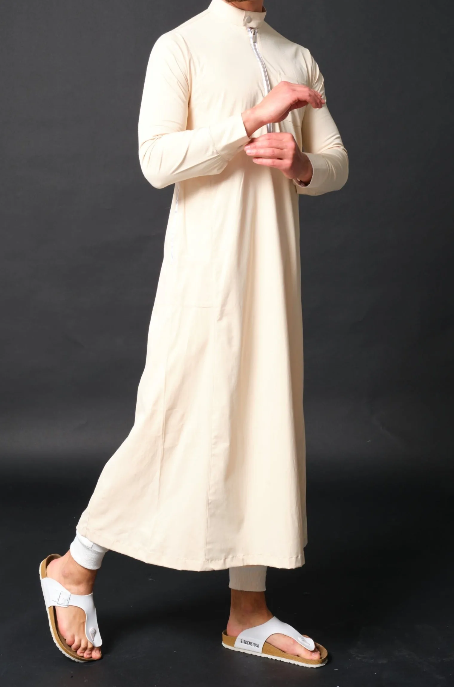 Islamic Long Thobe Kamees AMIR QL in Beige and White