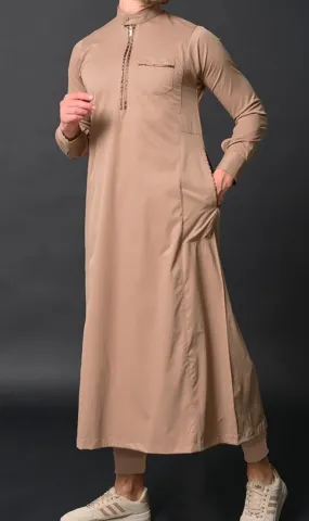 Islamic Long Thobe Kamees AMIR QL in Camel and Cacao