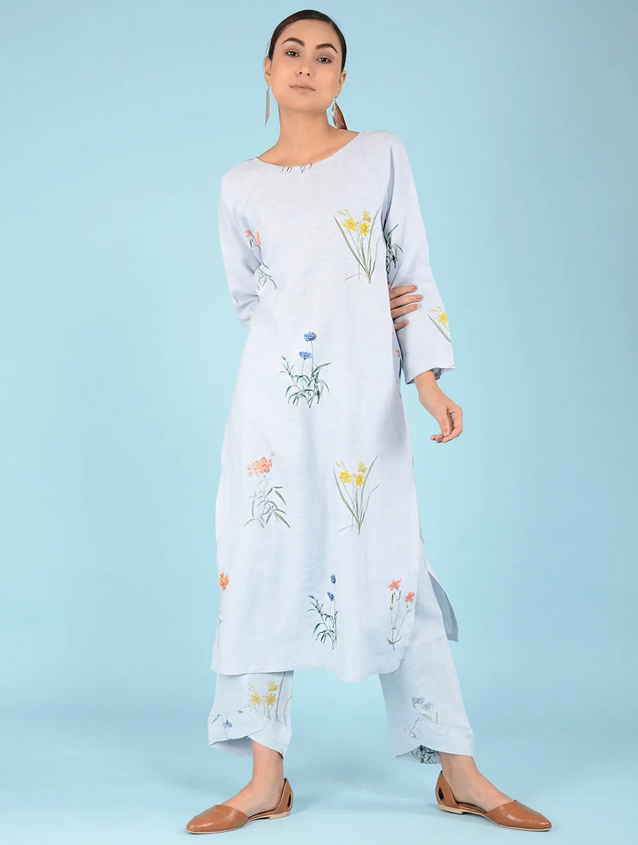 Lydia Watercolor Botanical Printed Linen Kurta Set