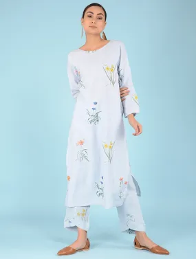 Lydia Watercolor Botanical Printed Linen Kurta Set