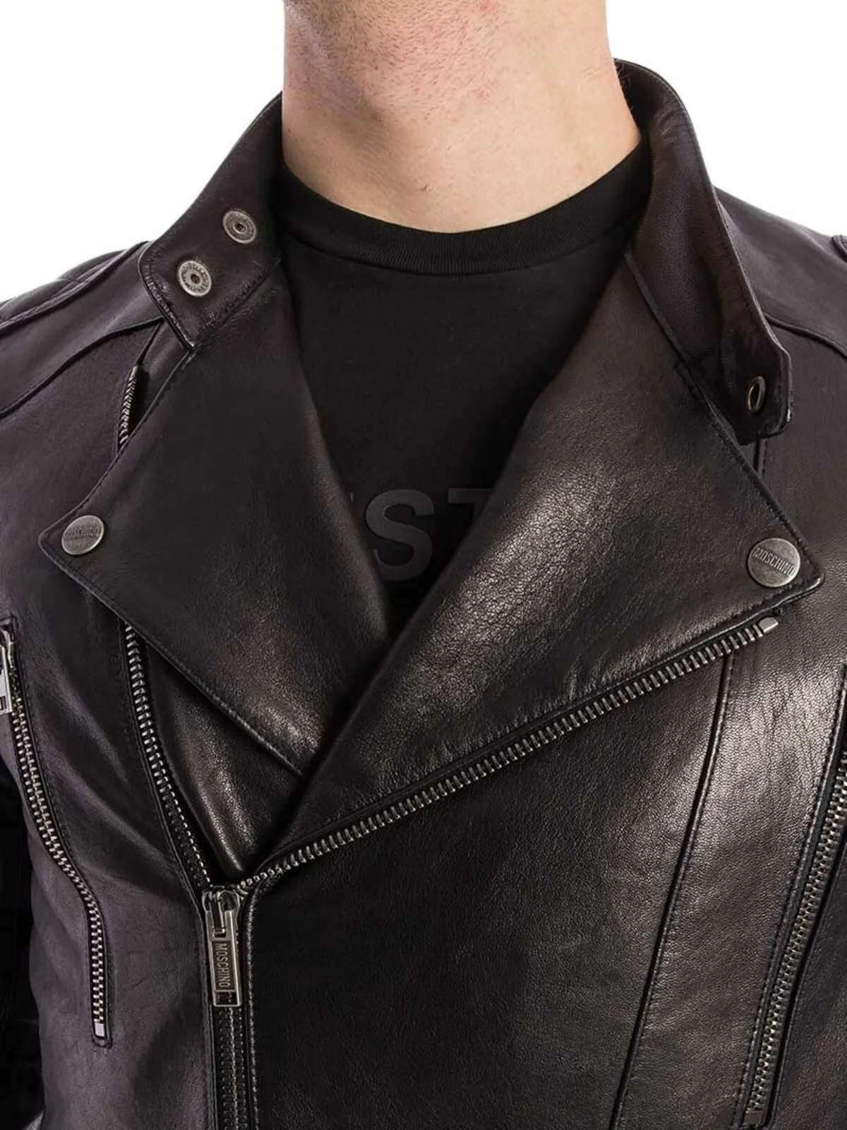 Men’s Black Classic Diamond Biker Leather Jacket With Skull