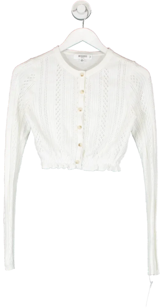 Missguided White Cropped Light Knit Cardigan UK 6