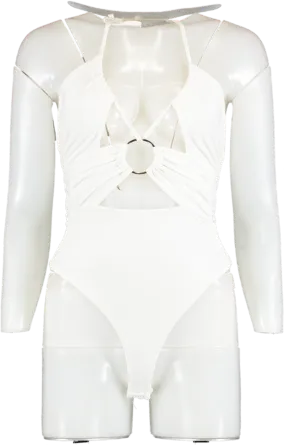 Missguided White Ring Detail Cut Out Bodysuit UK 8