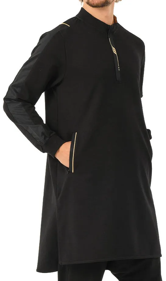 Muslim Men’s Short Jubba Kamisweat Subtil QL in Black and Gold