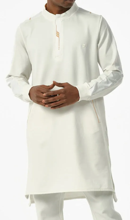 Muslim Men’s Short Jubba Kamisweat Subtil QL in Cream and Gold