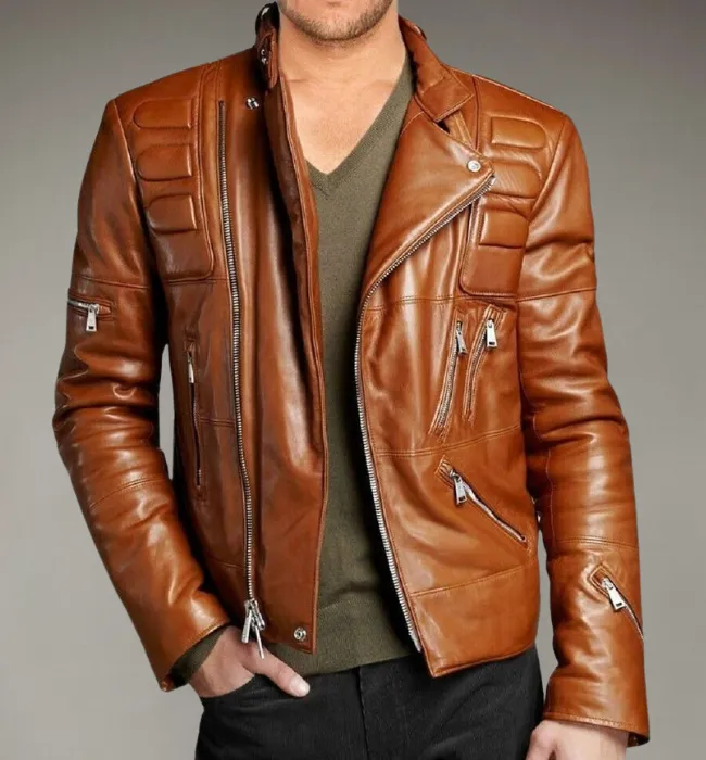 New Brown Vintage Leather Biker Stylish Jacket For Men