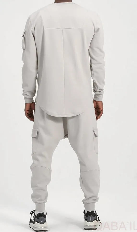 Enhanced QL Sniper Set: Cargo Joggers & Longline Top in Light Grey - Stylish & Comfortable Activewear.