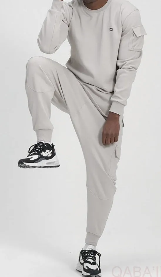 Enhanced QL Sniper Set: Cargo Joggers & Longline Top in Light Grey - Stylish & Comfortable Activewear.