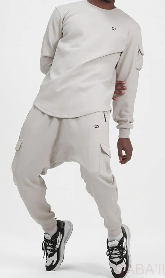 Enhanced QL Sniper Set: Cargo Joggers & Longline Top in Light Grey - Stylish & Comfortable Activewear.