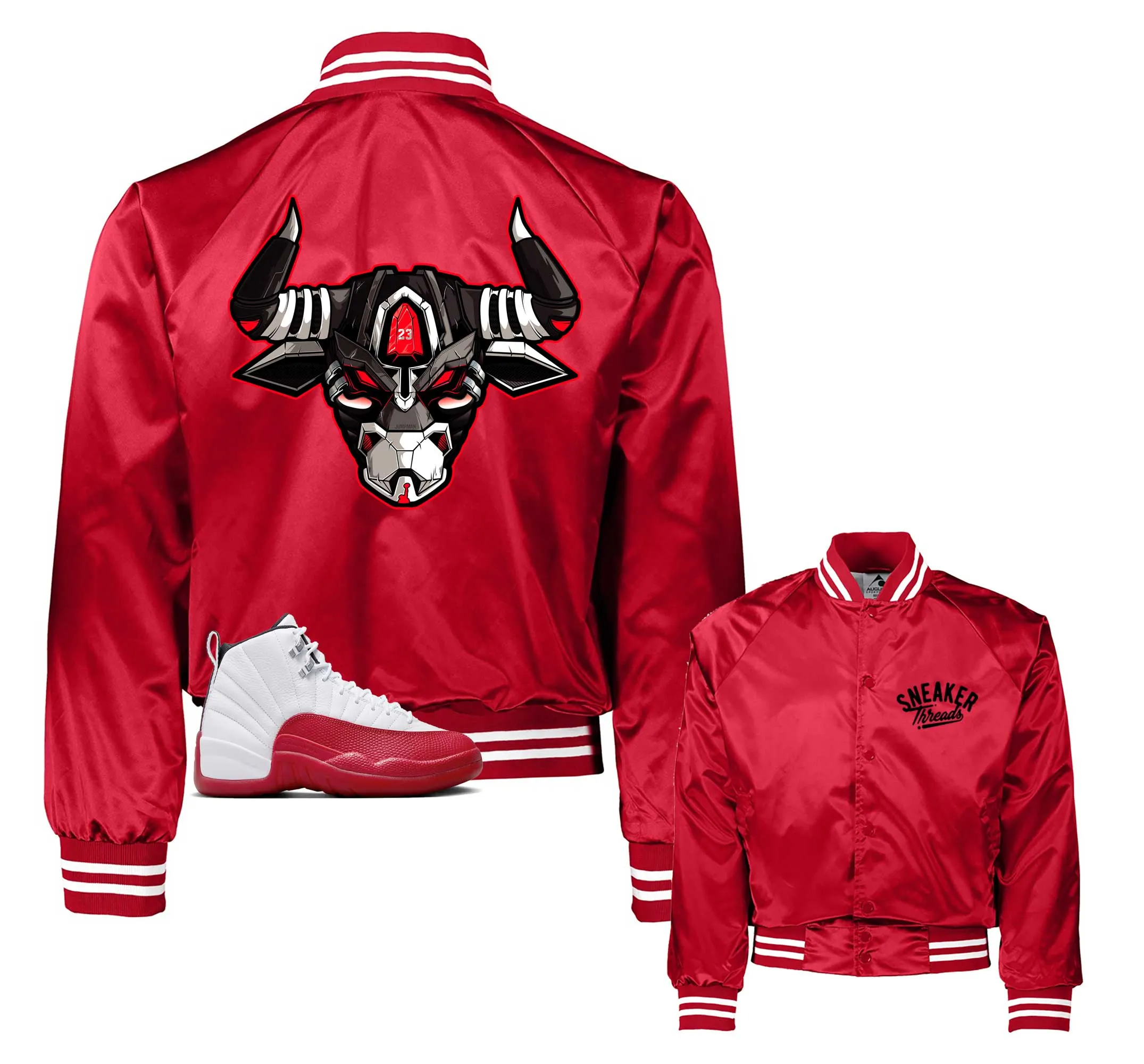 Retro 12 Cherry Satin Varsity Jacket - War Bully - Red