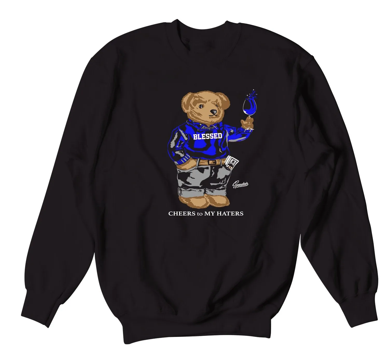 Retro 9 Racer Blue Sweater - Cheers Bear - Black