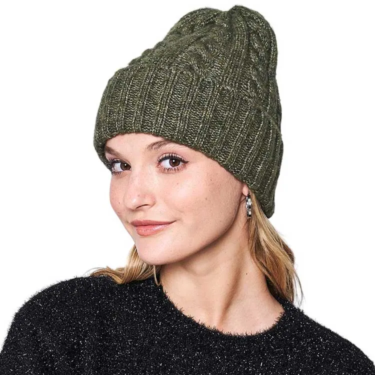 Solid Cable Knit Beanie Hat