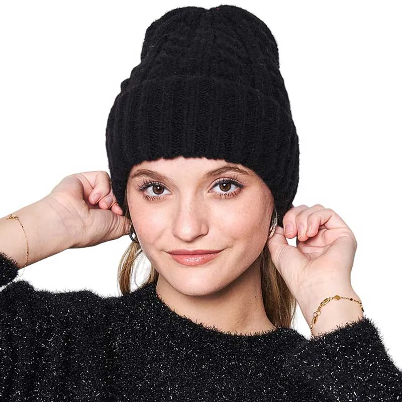 Solid Cable Knit Beanie Hat