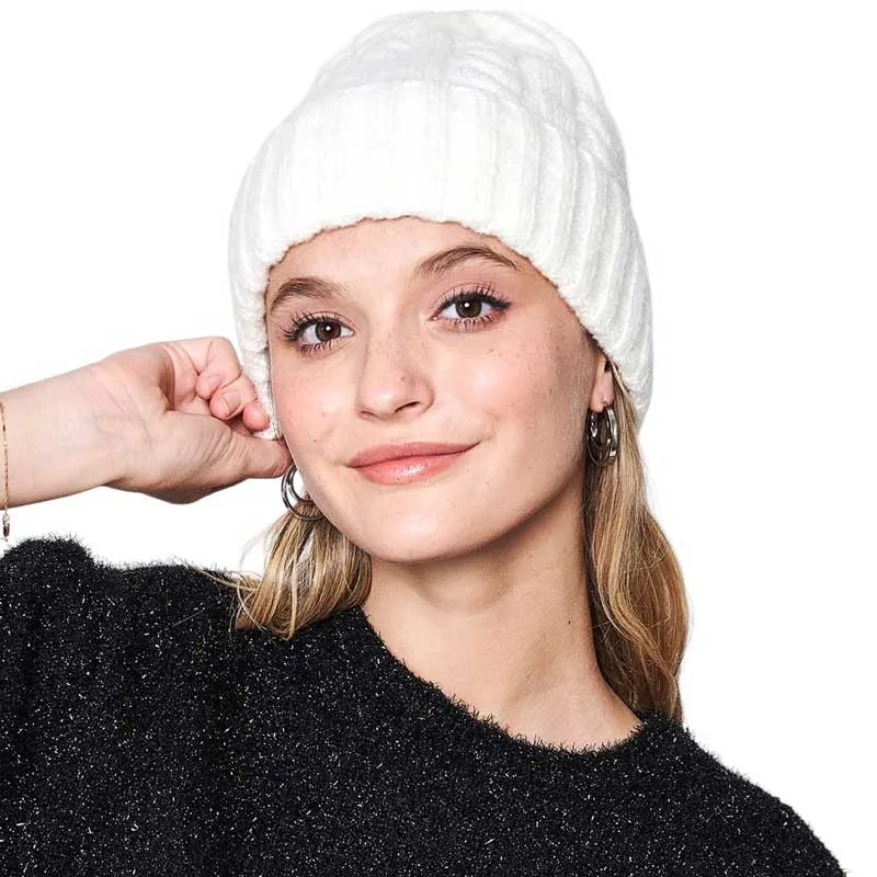 Solid Cable Knit Beanie Hat