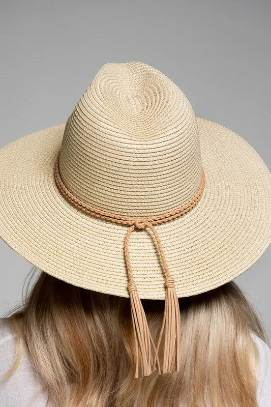 Suede Braid Trim Sun Hat - Natural