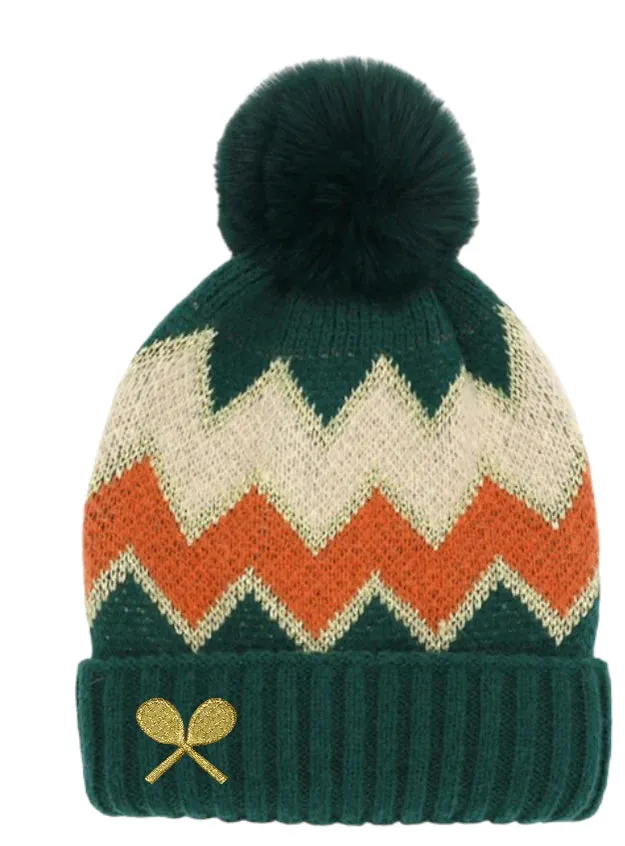 Cozy Tennis-Inspired Love Fuzzy Pom Pom Beanie - Stylish Varieties Available