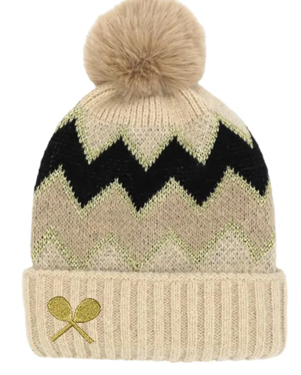 Cozy Tennis-Inspired Love Fuzzy Pom Pom Beanie - Stylish Varieties Available