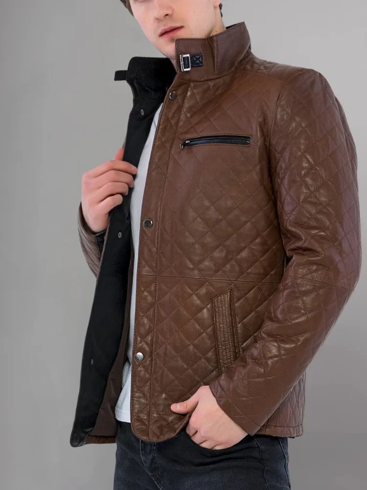 Urbane Quilted Maroon Leather Biker Jacket