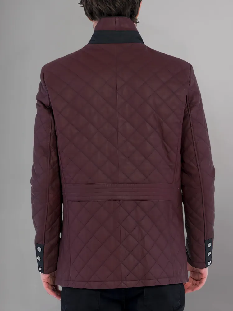 Urbane Quilted Maroon Leather Biker Jacket